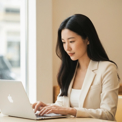 Person using a laptop in a bright cafe for private browsing