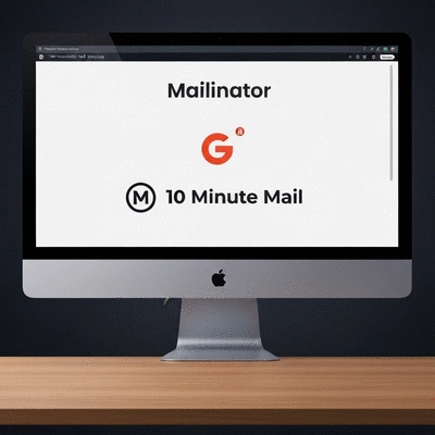 Illustrative image showing Mailinator, Guerrilla Mail, and 10 Minute Mail logos on screen, representing key players in temporary email services, no text, no words, no typography, 8K