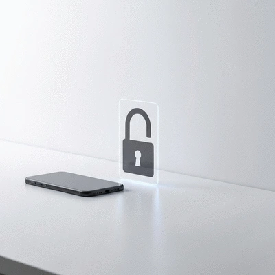 Digital security concept with a lock icon on a clean workspace desk