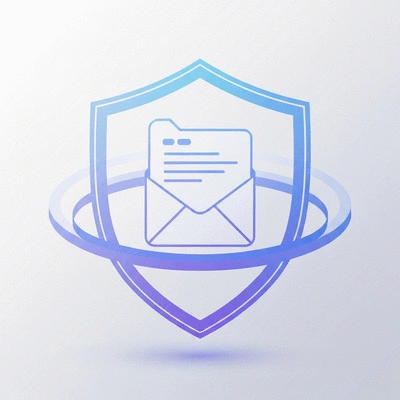 Digital shield protecting an email inbox from spam messages, clean, modern, no text, no words, no typography, 8K