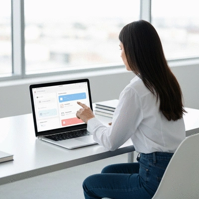 User interacting with a temporary email service user interface on a laptop