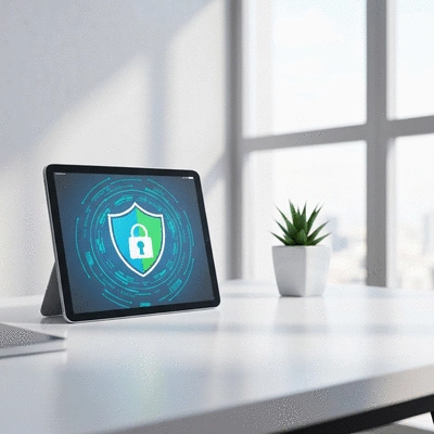 Concept of digital security and privacy protection on a tablet screen